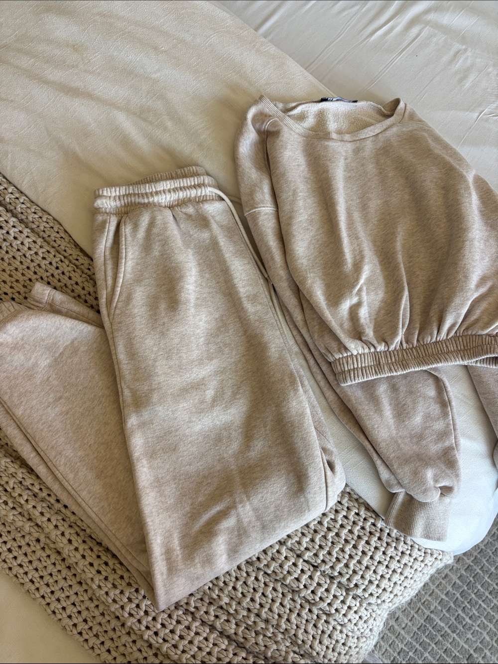 Zara Beige Sweatshirt & Jogger Set